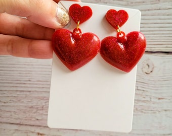 Puffy Big Heart Earrings, Romantic Valentines Gifts for Her, Handmade Drop Earrings