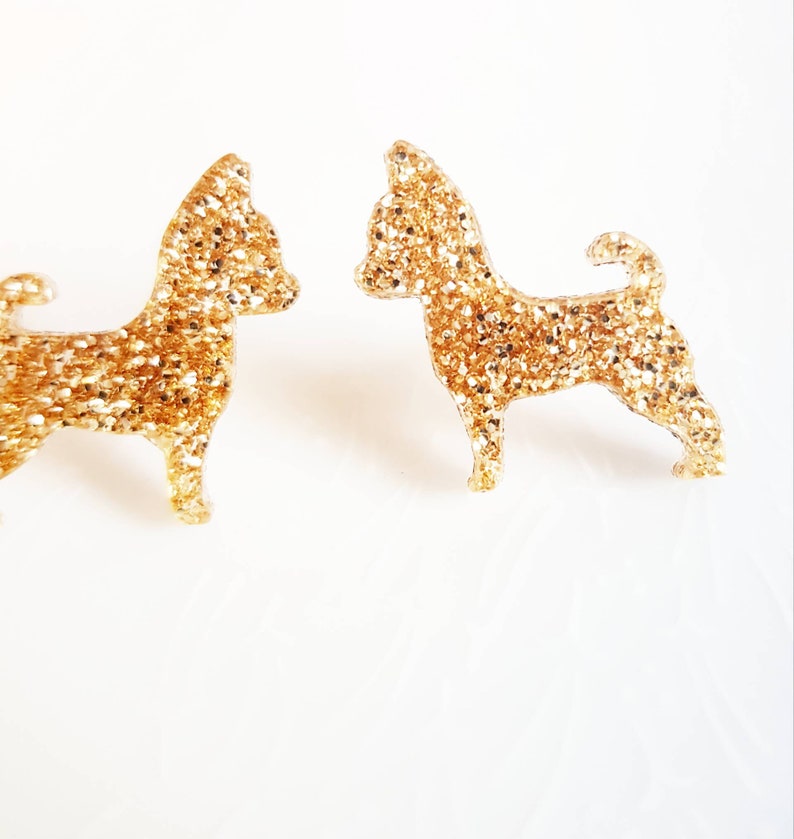 Teacup Chihuahua Studs Gold Glitter Earrings Dog Lover Etsy