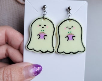 Cute Ghost Earrings, Glow in the Dark, Plant Lover Gift, Spooky Vibes Jewellery