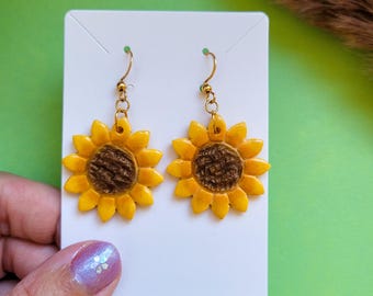 Sunflower Dangle Earrings, Gifts for Plant Lover, Gardener Gift