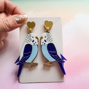Budgie Earrings, Parakeet Statement Dangle Earrings, Bird Lover Gift