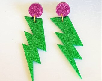 Lightning Bolt Earrings, Choice of Colour, 80s Jewelry, Alternative Fashion