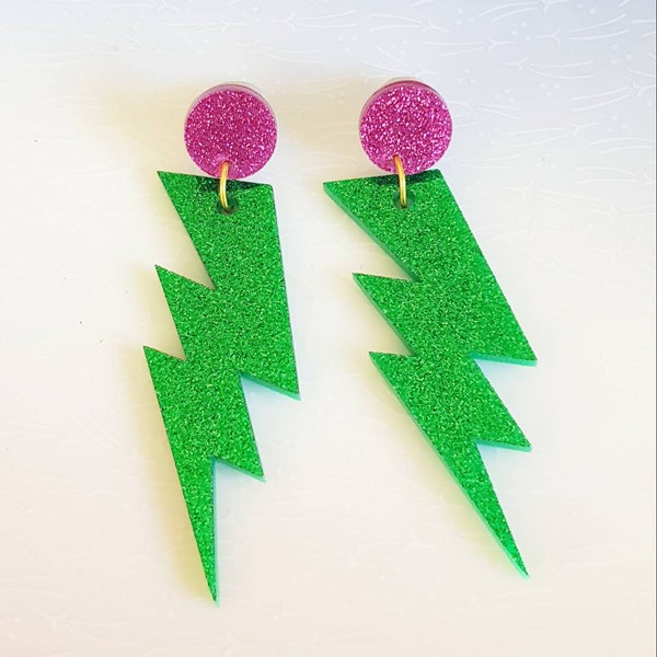 Lightning Bolt Earrings, Choice of Colour, 80s Jewelry, Alternative Fashion