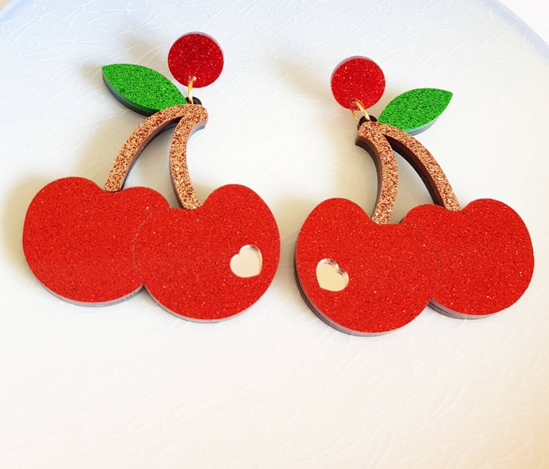 Cherry Earrings Summer Fun Jewelry Laser Cut Earrings Etsy UK