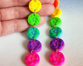 Boho Polymer Clay Flower Dangle Earrings - Plant Lover Gift For Her