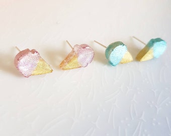 Ice Cream Earrings, Kawaii Small Studs, Handmade, Stainless Steel, Choice of Colour