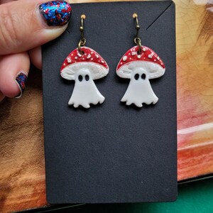 Cottagecore Mushroom Earrings, Curio Lover Gift, Ghost Jewelry, Cute Spooky Vibes