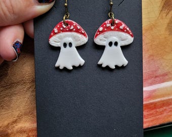Ghost Earrings, Curio Lover Gift, Cottagecore Mushroom Jewelry, Cute Spooky Vibes