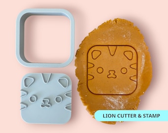Cortador y sello de galletas con forma de león, herramienta para hornear con temática animal