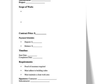 Pakiet szablonów dla wykonawców | Szablon umowy podwykonawczej + kosztorysu + faktury | Formularze dla firm budowlanych | PDF