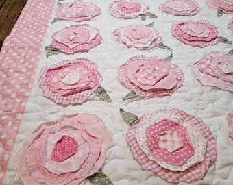 Handmade baby girl quilt. Pink baby quilt  rag quilt