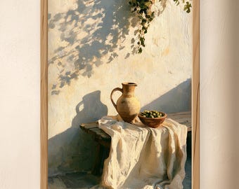 Mediterranean Olive Still Life Print, Rustic Kitchen Wall Art (Digital Download)