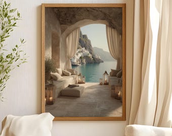 Luxury Mediterranean Sea View Print, Amalfi Coast Wall Art, Coastal Window Printable, Italy Decor