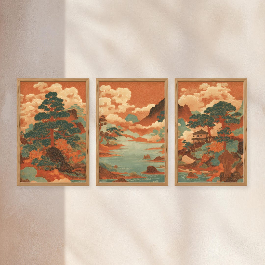 Japanese Zen Wall Art | Triptych Set of 3 | Japandi Print | Asian Home ...