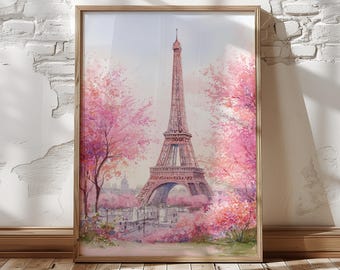 Eiffel Tower Wall Art | Paris Spring Printable | Watercolor Travel Decor