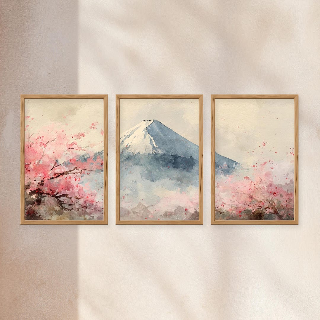Mount Fuji Triptych Set of 3 | Sakura Japandi Wall Art Printable ...
