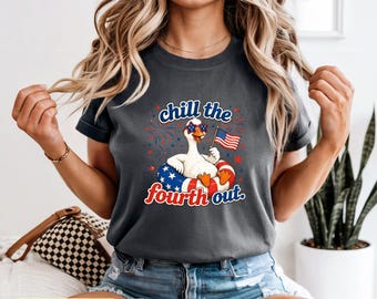 Camiseta de ganso del 4 de julio / Camiseta "Relájate el 4 de julio" / Camiseta divertida de gansos patrióticos / Ropa de piscina para el Día de la Independencia / Camiseta de verano para el 4 de julio