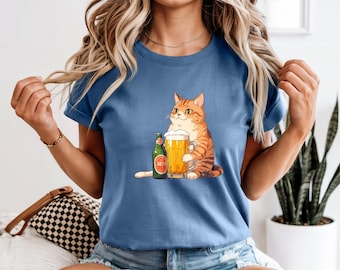 Funny Cat Drinking Beer T-Shirt | Comfort Colors Graphic Tee