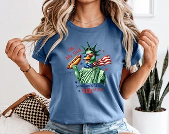 Patriotic Goose Statue of Liberty Hot Dog T-Shirt, Comfort Colors 1776 Tee