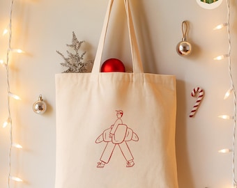 Croissant Line Art Tote Bag, French Minimalist Canvas Shopper