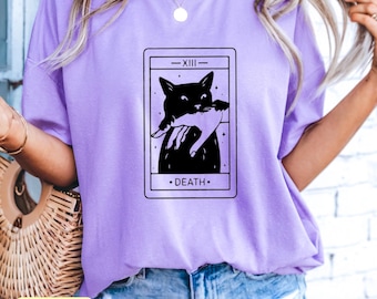 Tarot Card Black Cat Comfort Colors Shirt - Witchy Halloween Gift