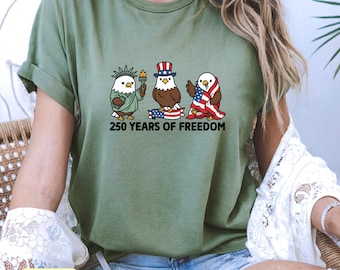 Camiseta del 4 de julio con águila / Camiseta de 250 años de libertad / Camiseta patriótica divertida con águila / Ropa de la libertad del Día de la Independencia, regalo para hombres y mujeres con la bandera de EE. UU.