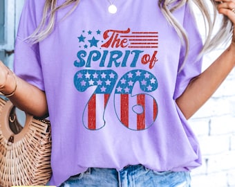 Spirit of 76 T-Shirt, Retro Americana Patriotic Tee, Red White Blue Comfort Colors