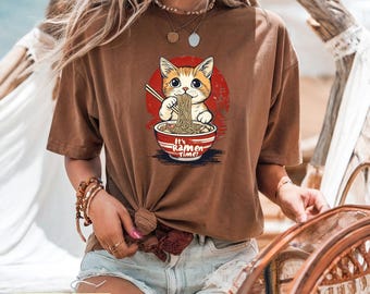 Ramen Cat Shirt | Japanese Food Graphic Tee | Comfort Colors Cotton T-Shirt