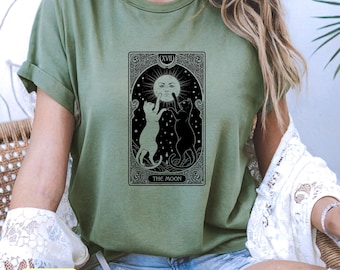 Maglietta con carta dei tarocchi e gatto nero, colori comfort, regalo di Halloween da strega