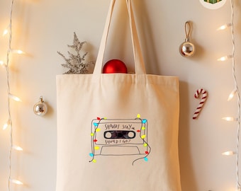 Retro Cassette Tape Cotton Tote Bag, 80s Music Quote