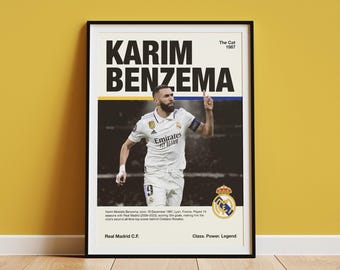 カリム・ベンゼマのポスター、レアル・マドリード、ギフト、スポーツ、サッカー選手、サッカーの壁アート、スポーツデコ