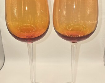 Pier 1 Amberina Wine Glasses Set of 2 | Orange Ombré Hand-Blown Glass