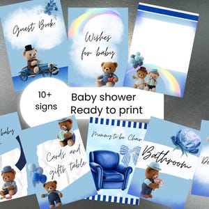Blue Teddy Bear Baby Shower Sign Set (Digital Download)
