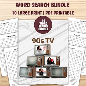 90s TV Shows Word Search Puzzles for Adults | Large Print Nostalgia Brain Games (PDF)