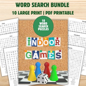 Indoor Games Word Search Puzzles for Seniors | Large Print Brain Games | PDF Download