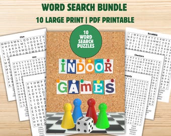 Indoor Games Word Search Puzzles for Seniors | Large Print Brain Games | PDF Download