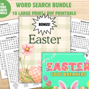 Wielkanocne łamigłówki z wyszukiwaniem słów dla seniorów | BONUSOWE łamacze kodów | Gry logiczne w dużym druku (PDF)