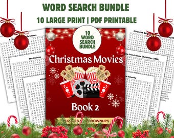 Sopa de letras de películas navideñas / Más rompecabezas con letra grande para personas mayores / Descarga del libro 2 en PDF