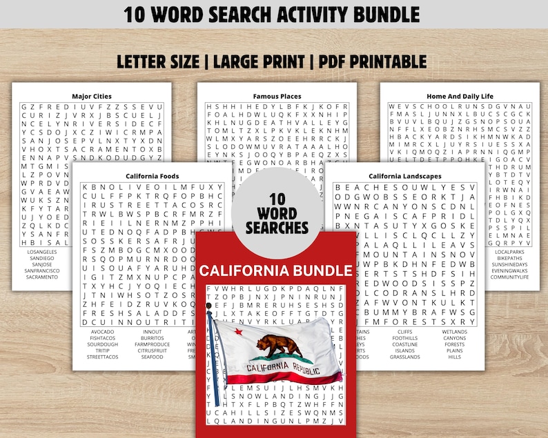 California Word Search Bundle Large Print Puzzles for Seniors