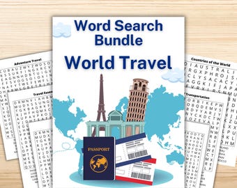 Wereldreizen grote letter woordzoekpuzzels voor senioren | Pdf-download