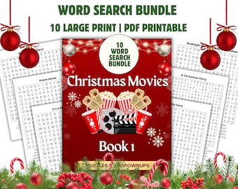 Sopas de letras de películas navideñas / Juegos mentales navideños en letra grande (PDF)