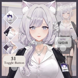 Lucia Live2D Model | Manager-Style VTuber Character | 30+ Toggle Buttons | 50+ Emoji Expression Pack | Free UI Set Gift