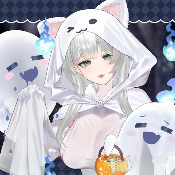 Ghost Princess Vtuber Outfit , Halloween Costume, Cat Ears, Hoodie