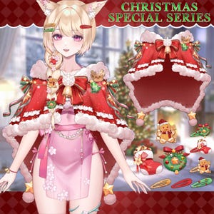 Live2D Christmas Cape & Shawl Asset – Dynamic VTS Accessory | VTuber Outfit