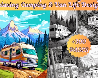 RV Road Trip Malvorlagen - 300 druckbare Seiten zum Entspannen beim Camping & Van Life Ausmalen | Digitaler Download