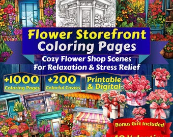 Flower Storefront Malvorlagen - Gemütliche Blumenladen Szenen zur Entspannung und Stressabbau