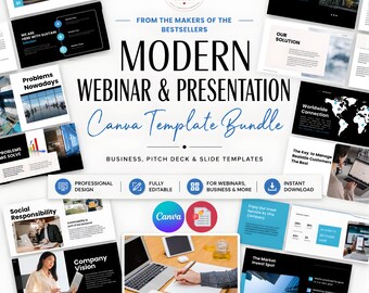 Webinar und Präsentation Canva Vorlage | Business Slides, Präsentationsfolien, Online-kurs, bearbeitbares Canva Bundle.