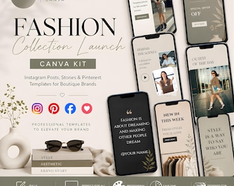 Modekollektion Start Canva Kit | Instagram Posts, Stories & Marketing Templates für Boutique Brands