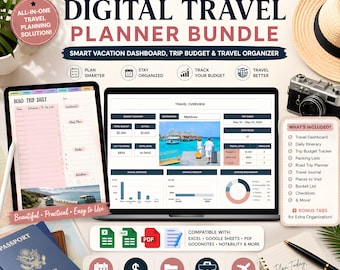 Ultimatives digitales Reiseplaner-Bundle | Reiseplaner, Urlaubs-Dashboard, Budget Tracker & Reiseplaner.