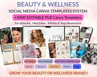 Beauty & Wellness Social Media Canva Templates System - 3000+ bearbeitbare PLR-Designs für Hautpflege, Friseursalon, Fitness, Yoga-Unternehmen